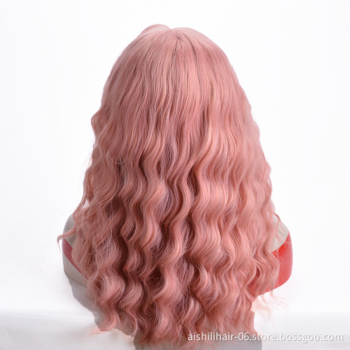Aishili high quality lace front wigs pink nature wave jerry loose wave lace front synthetic wigs for black women